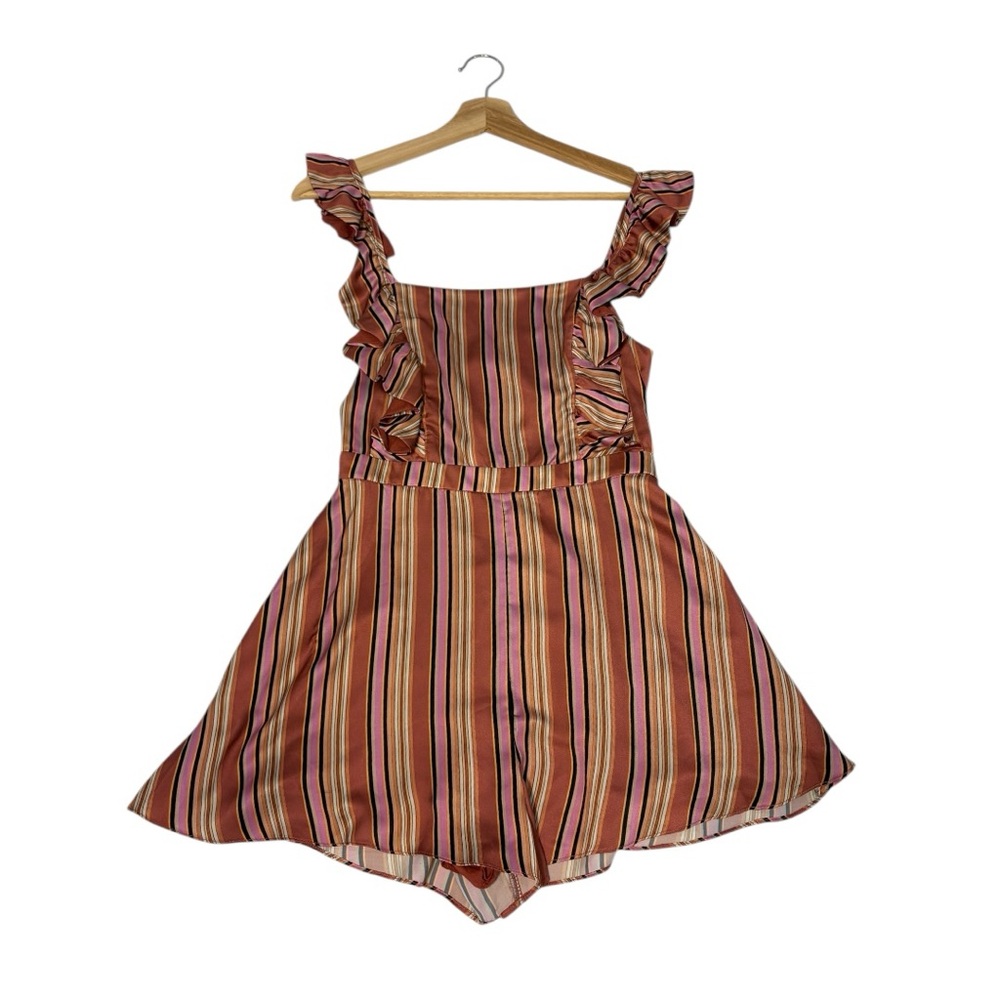 TJD Raina Dawn Striped Ruffle Romper Womens Extra Small Eclectic Grandpa NWT